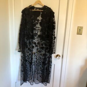 Anthropologie Maeve HD Floral Black Lace Kimono Duster Sheer